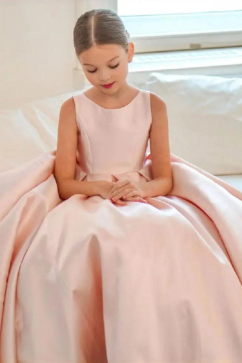 A-Line Sleeveless Sweep-Brush Train Stain Flower Girl Dresses 806139622858 - 7 Days / Pink / 2 - COCOMELODY